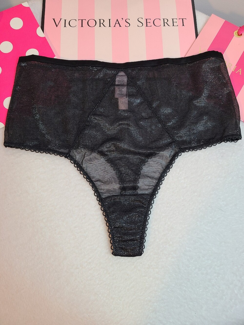 VS Dream Angels Sheer Shimmer Mesh High Waist Thong Panty Size Lg